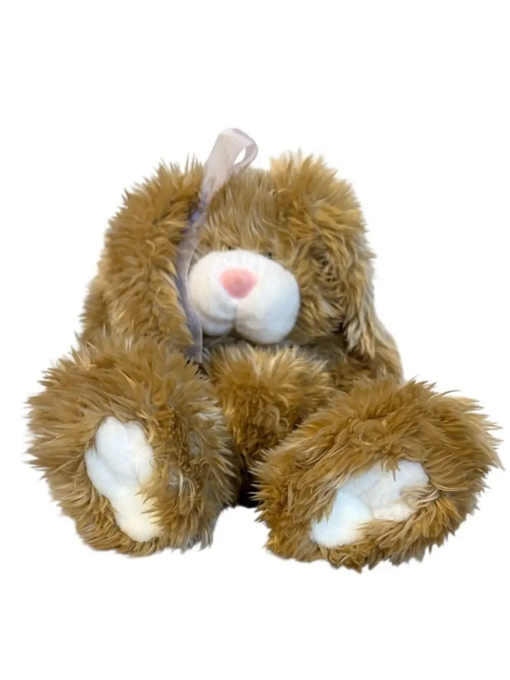 Vintage T. L. Toys Plush Bunny Rabbit Floppy Lavender Bow Accent Brown 15”